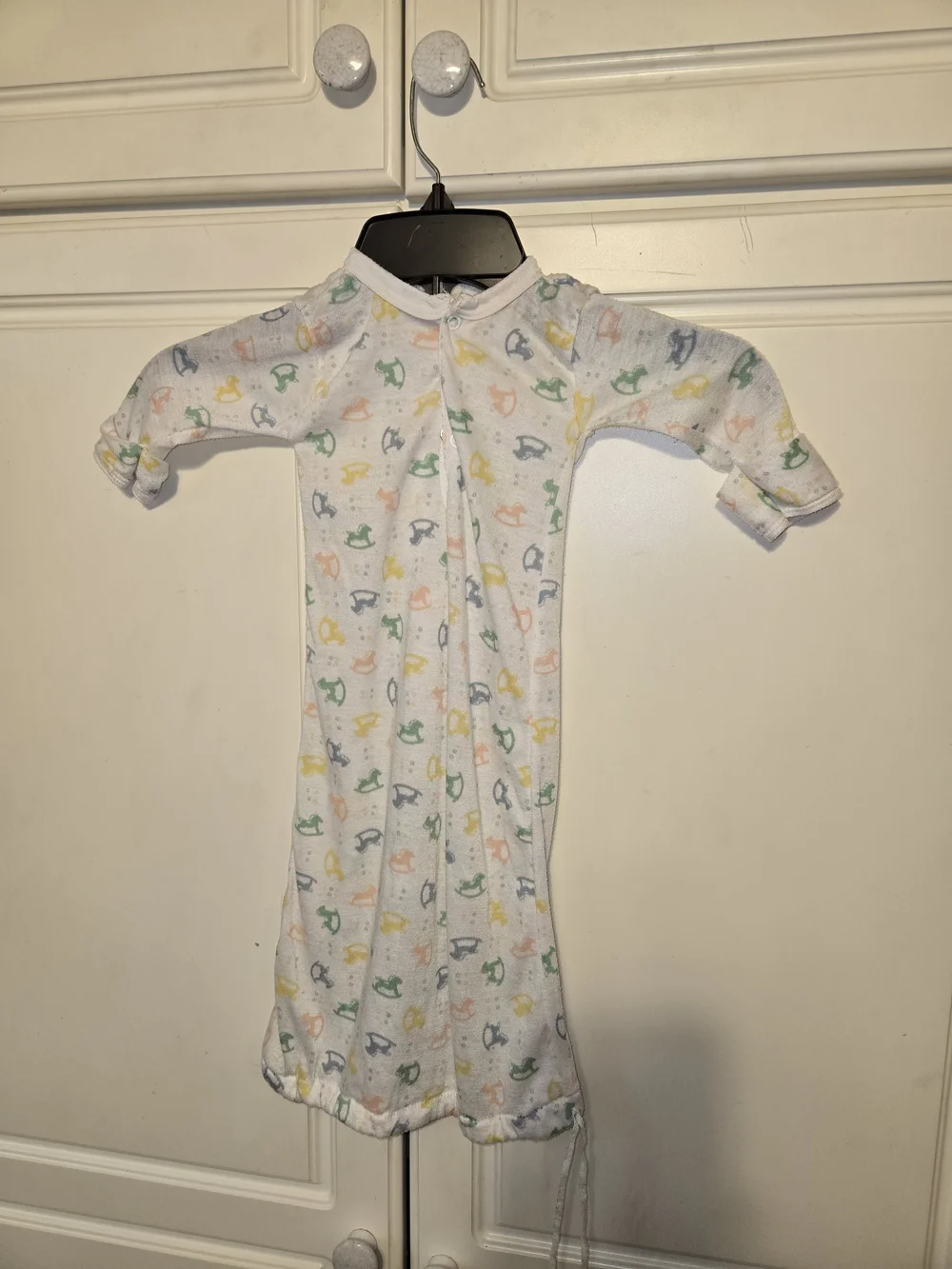 White Baby Sleep Gown with Pastel Rocking Horse Print